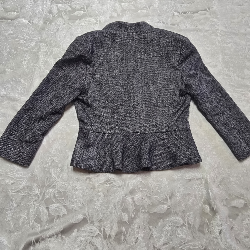 Express Women Herringbone Blazer Leopard Print Size 6 Work Church Tweed Elegant - Picture 7 of 9